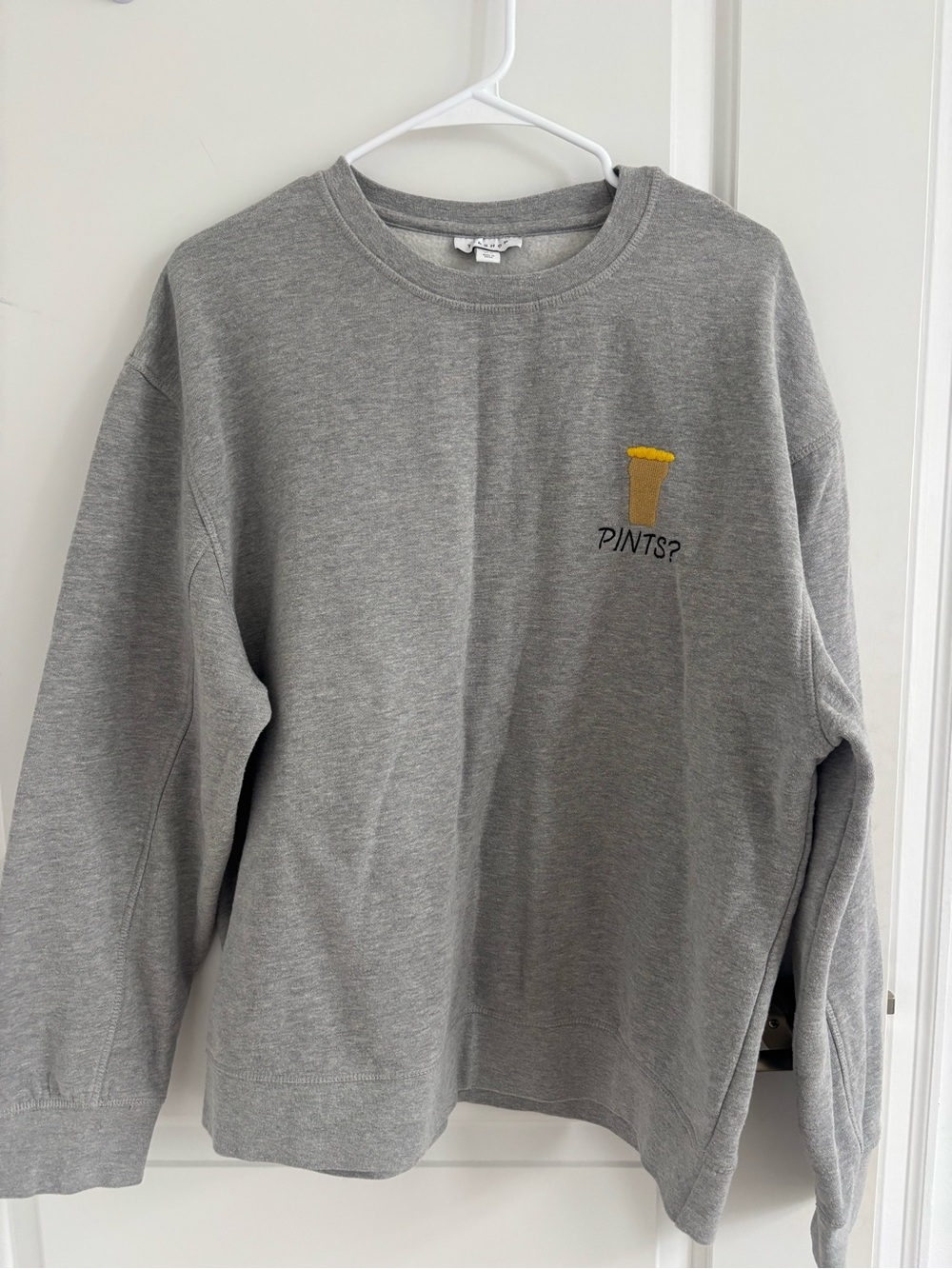 Topshop Gray Crewneck Sweater with Yellow Pint Glass Graphic